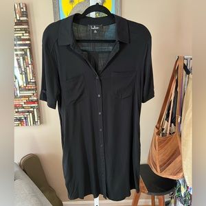 Lulus Oxford Comma Black Shirt Dress With Pockets